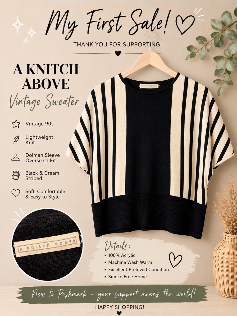 A Knitch Above Black & Cream Striped Boxy Knit Sweater